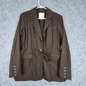 Bagatelle Collection Blazer Womens Small Brown Linen Blend Cinch Waist Jacket
